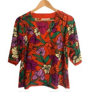 Roller Rabbit Floral Embroidered Pullover Top Small